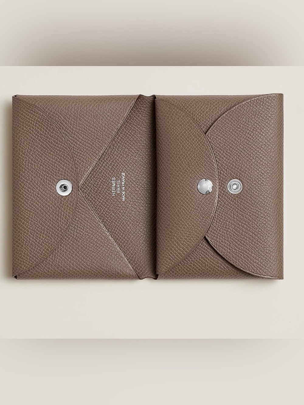 Hermes Calvi Duo Compact Card Holder Wallet Etoupe Authentic New